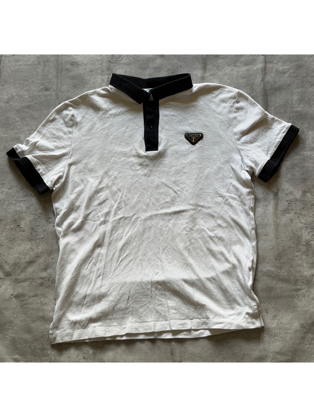 Vintage Designer Prada Style Polo Logo Badge B&W Size S